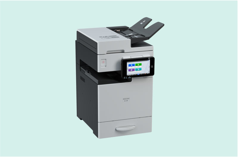 Impresora inkjet compacta de color blanco con cartuchos de tinta visibles, ideal para uso doméstico y pequeña oficina